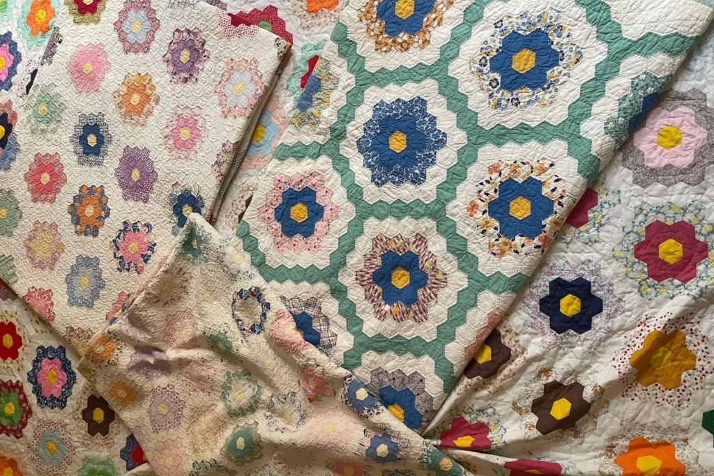 4 vintage grandmother flower garden quilts